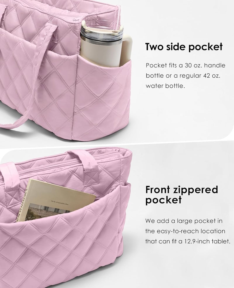 Uselike Tote Bag for Women, Lightweight Puffer Tote Work Bags with Compartments for Travel, Quilted Shoulder Bag with Zipper - Image 2